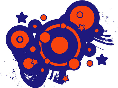 El&eacute;ments de design pop urbaine vintage violets et oranges avec &eacute;toiles et cercles