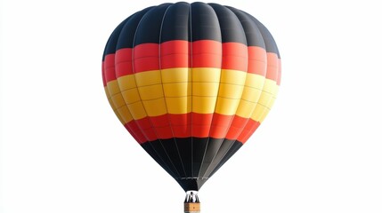 Naklejka premium Hot air balloon floating against a bright sky, colorful stripes, high contrast, isolated on white background,