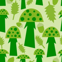 Fototapeta premium Cartoon autumn harvest seamless Halloween mushrooms pattern for kids and party