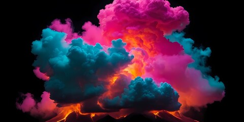 Colorful clouds mix in vibrant hues creating a stunning visual display against a dark background