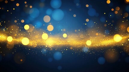 Abstract golden background with shimmering sparkles, dark blue tone and glowing elements, studio...