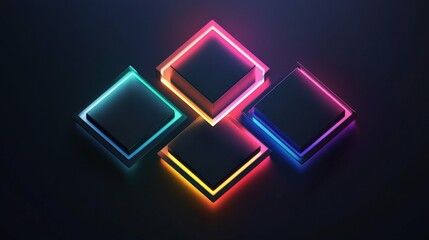 Abstract cubes with glowing edges in dark background 3D perspective modern digital look minimalist stock photo