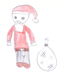 weihnachtliche Zeichnung - Weihnachtsmann mit Sack