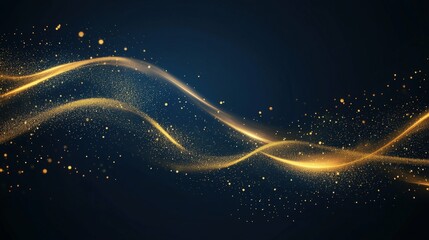 Abstract golden background with shimmering sparkles, dark blue tone and glowing elements, studio lighting, atmospheric mood