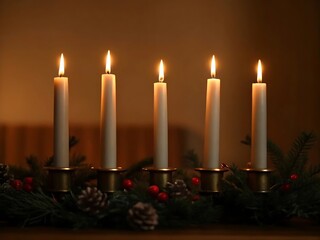 Elegant candle designs with soft amber hues for celebrations and holiday decorations.

