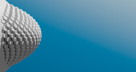 Abstract white 3d figure of hexagons on blue background. 3d illustration