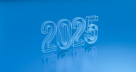 Frame 3d figures 2025 on blue background. 3d illustration