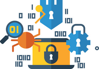 Fototapeta premium Antivirus device protection color icon. Laptop security guard
