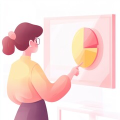 Person Pointing at Pie Chart on Projector Screen