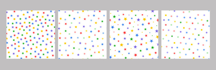 Christmas stars seamless patterns set simple doodle hand drawn minimalist repeat illustration, Christmas holiday colorful ornament for seasons greetings, invitation, textile, gift paper