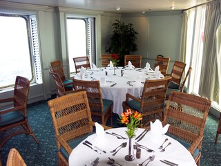 Elegant Dining Area on a Ship with Ocean View