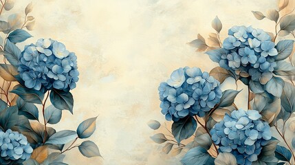 A soft, artistic depiction of blue hydrangea flowers against a textured background.