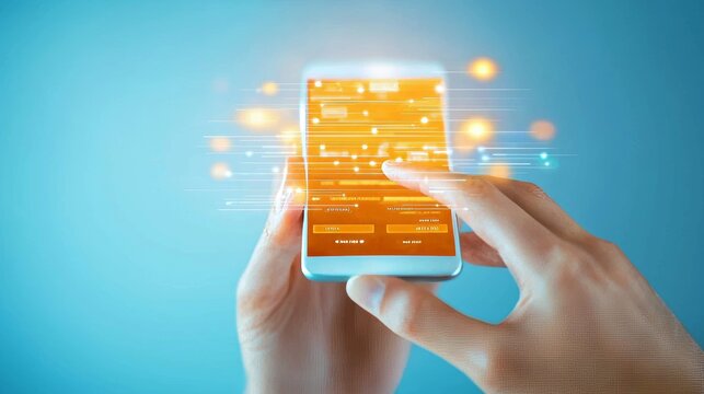 Hands holding a mobile device, order confirmation screen, modern interface design