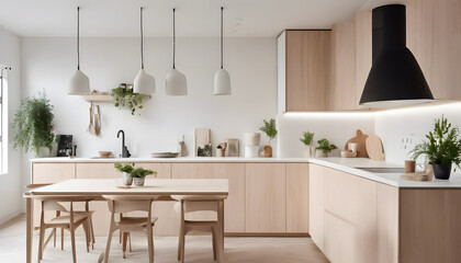A Scandinavian-inspired kitchen with light wood