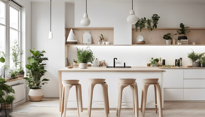 A Scandinavian-inspired kitchen with light wood
