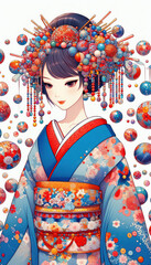 Fototapeta premium 日本画（Japanese painting）／美人画 美女 着物 anime イラスト 