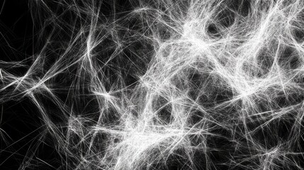 Abstract monochrome image of intricate, white, web-like lines on a black background.