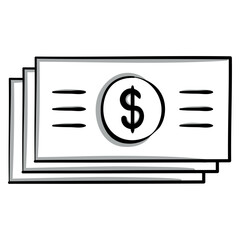 Dollar bills icon in bold black and white style, Vector