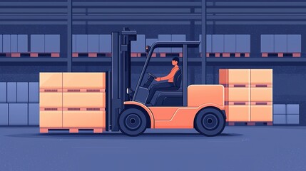 A forklift operator moves pallets in a warehouse, highlighting efficient material handling in a modern industrial setting. - Powered by Adobe