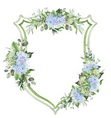 Hydrangea Flower Wedding Crest - Monogram Crest - Hydrangea Floral Blue Watercolor Wedding Crest - Romantic Wedding Crest - Boho Hydrangea