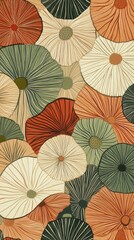 Naklejka premium Abstract pattern of overlapping circular shapes in muted colors, resembling mushrooms or flowers.