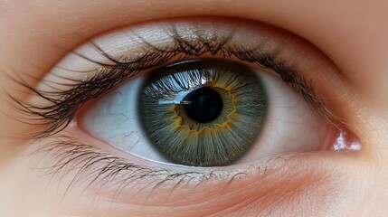 Fototapeta premium Close-up of a human eye showcasing intricate details and colors.