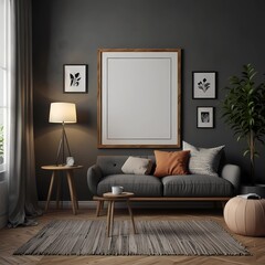  Mockup frame in living room scandinavian style grnerative ai