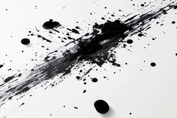 Abstract Black Ink Splashes and Stains on White Surface Creating a Striking Visual Contrast for Artistic and Creative Projects