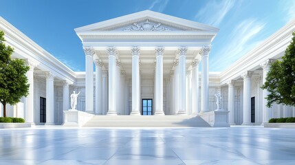 Fototapeta premium Elegant courthouse with neoclassical pillars and intricate details, isometric perspective, large marble steps leading to justice, symbolizing law's permanence