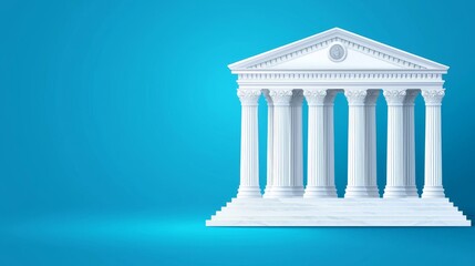 Fototapeta premium Elegant courthouse with neoclassical pillars and intricate details, isometric perspective, large marble steps leading to justice, symbolizing law's permanence
