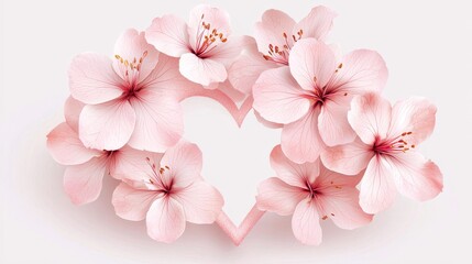 Cluster of flowers with heart-shaped leaves, soft romantic tones, vector style, isolated white background