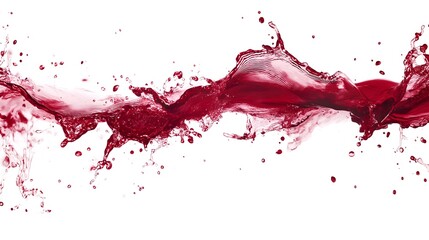 Red liquid splash, flowing wave, isolated on white background.