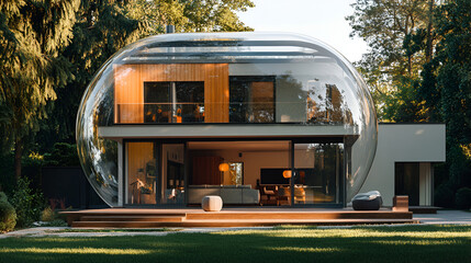 Obraz premium bubble house with transparent walls. Honeymoon in an inflatable tent. Tourist attraction in tropical paradise.