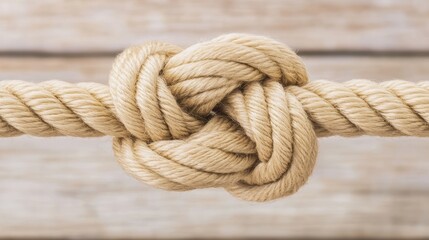 Detailed Close-Up of a Natural Rope Knot Built on Wooden Surface
