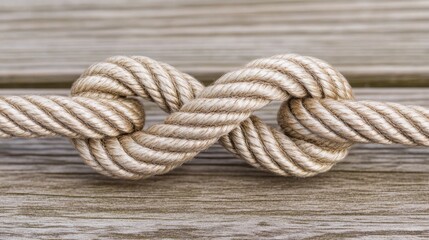 Fototapeta premium Close-Up of a Tightly Knotted Rope on a Wooden Surface
