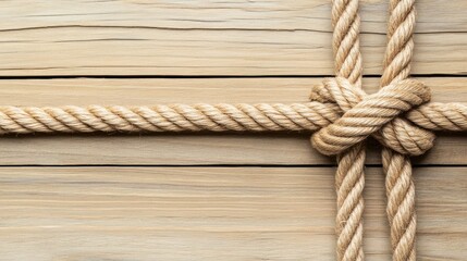 Fototapeta premium Natural Twisted Rope Knot on Rustic Wooden Surface Background