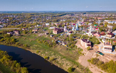 Panoramic aerial view of district of Belev on riverside, Tula region, Russia