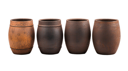 Set of Rusty Metal Barrels on Transparent Background