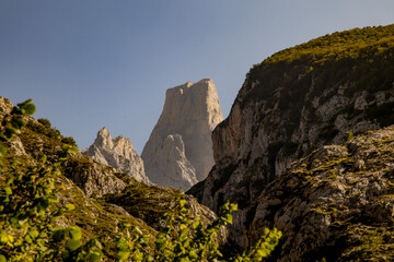 A mountain range with a large peak in the middle.