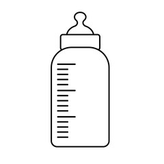 Baby bottle with silicone nipple line art vector illustration, baby milk bottle pacifier line icon