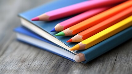Obraz premium Colorful pencils on notebooks.