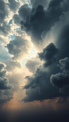 Stormy weather with a deep rift in the cloudy heavens, stormy skies, cloudy chaos, gap in the clouds, severe weather