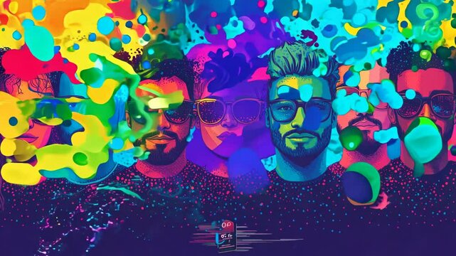 Pop art , banner, texture or background depicting the pride day and the LGBT community with diverse people 4K Video