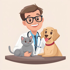 veterinarian with dog and cat