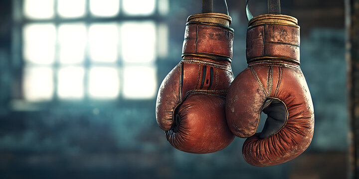 Luvas de boxe penduradas em uma academia