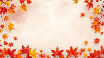 Autumn leaf fall frame featuring colorful maple leaves against a watercolor background, fall, texture, pattern