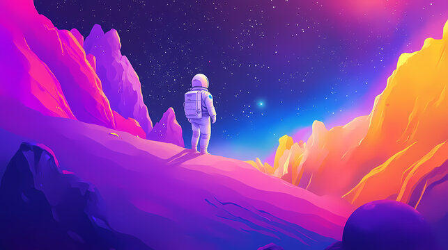 Exploring the cosmos with a fearless astronaut floating amid vibrant celestial colors. generative ai. Celestial. Illustration