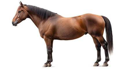 Obraz premium Chestnut horse standing profile, isolated on white.