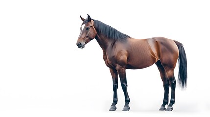 Obraz premium Brown horse standing against white background.