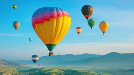 Fototapeta premium A colorful hot air balloon festival in a vast valley